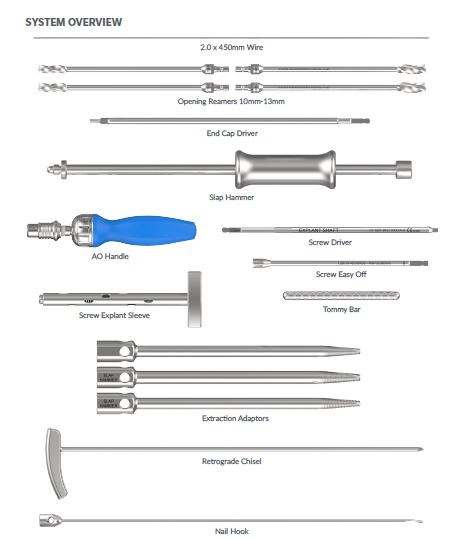 instruments in the rigid nail extraction set